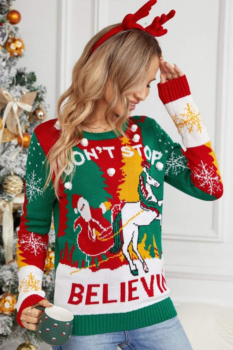 SUÉTER DE PUNTO CON TRINEO DE PAPÁ NOEL Y RENO 
