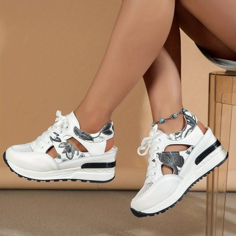 Women’s Stylish Floral Platform Sneakers with Cutout Design | Ideal for All Seasons