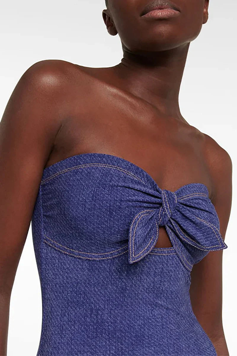 Conjunto de traje de baño de una pieza con bandeau de mezclilla
