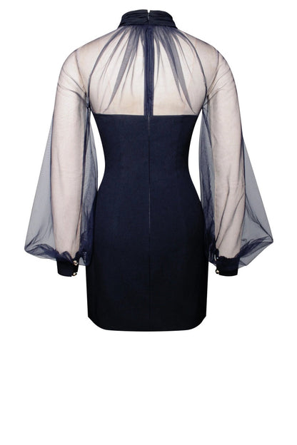 Vestido mini de malla azul marino con mangas farol de Tabitha