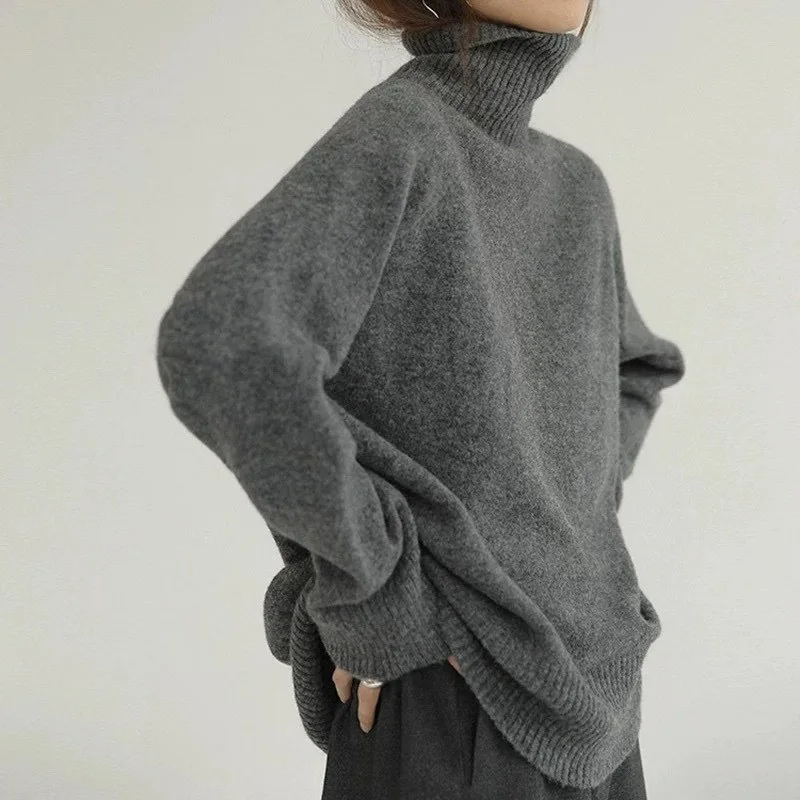 Jersey de cuello alto de punto suave y extragrande para mujer | Ideal para otoño/invierno