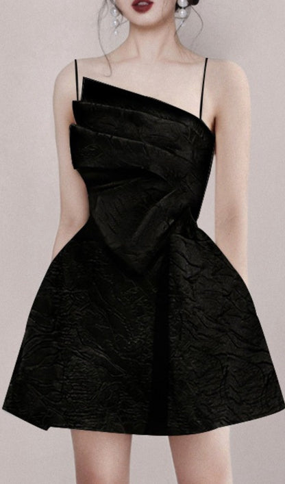 Strapy Hem Mini Dress in Black