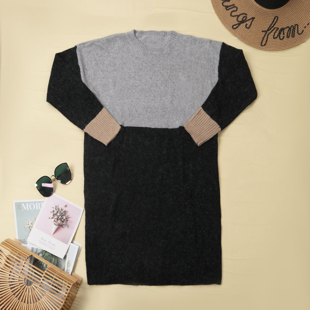 Loose Round Neck Paneled Dress(2 Colors)