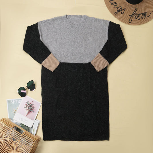 Loose Round Neck Paneled Dress(2 Colors)