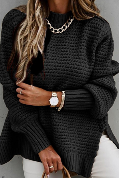 Jersey de cuello alto de cachemira liso con abertura para mujer | Ideal para otoño/invierno