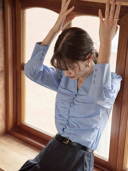 Jasmine Elegant V-Neck Puff sleeve Top-White