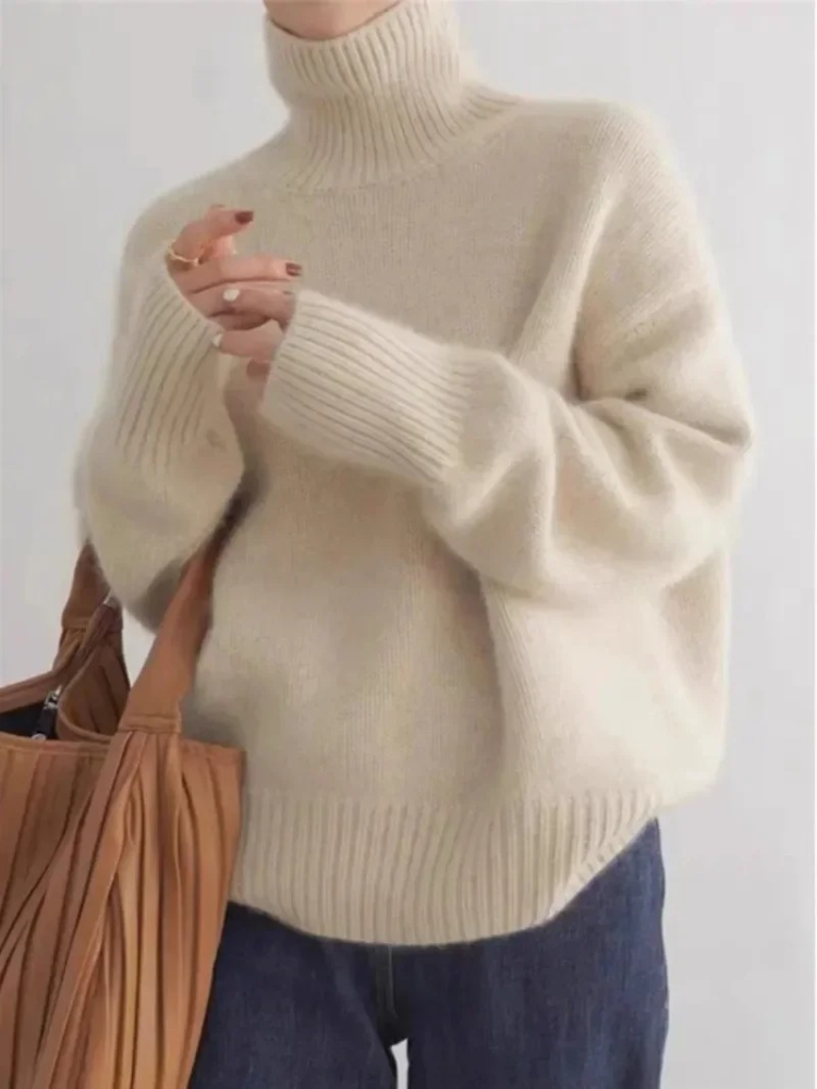Jersey de cuello alto transpirable de gran tamaño para mujer | Ideal para otoño/invierno