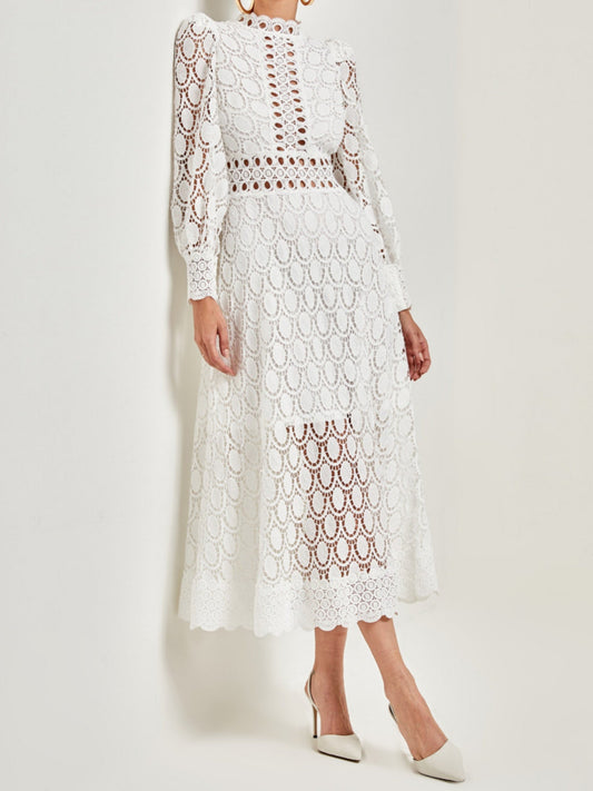 Lace Cutout Lace Patchwork Long-sleeved Long Dress