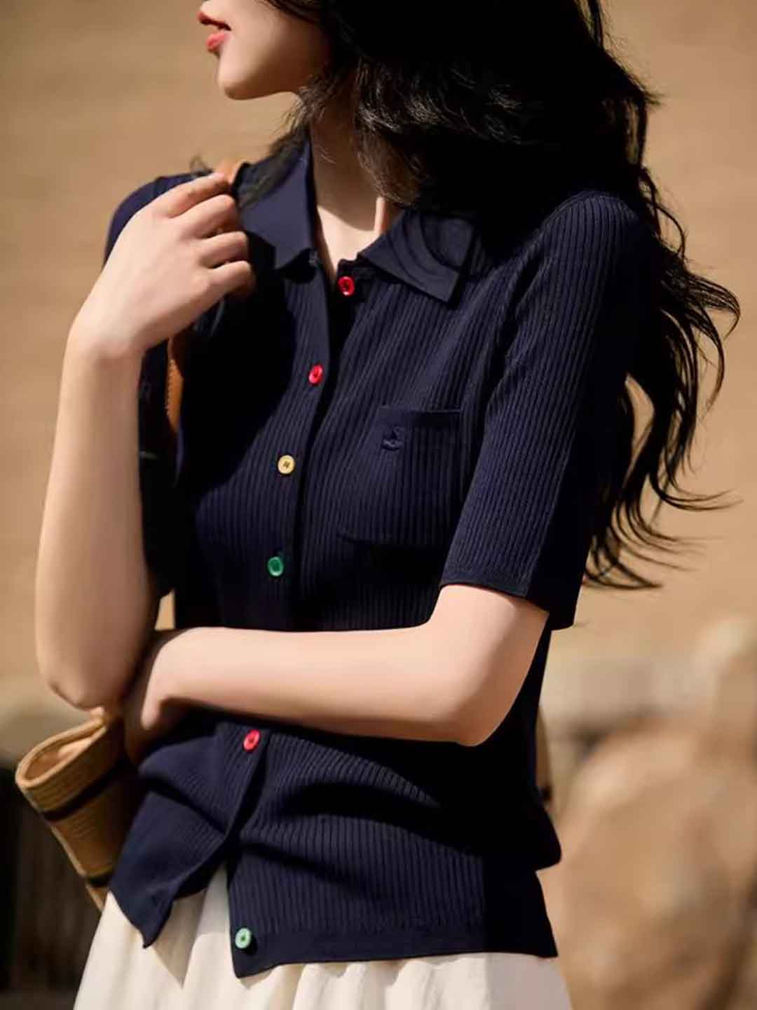 Molly Classic Lapel Multicolor Button Knitted Cardigan