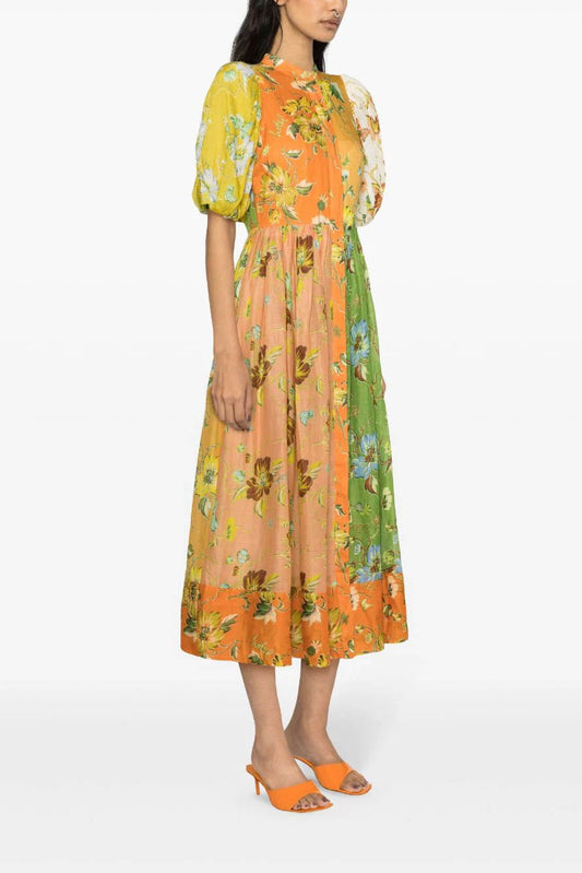 Floral Interlude Puff Sleeve Midi Dress