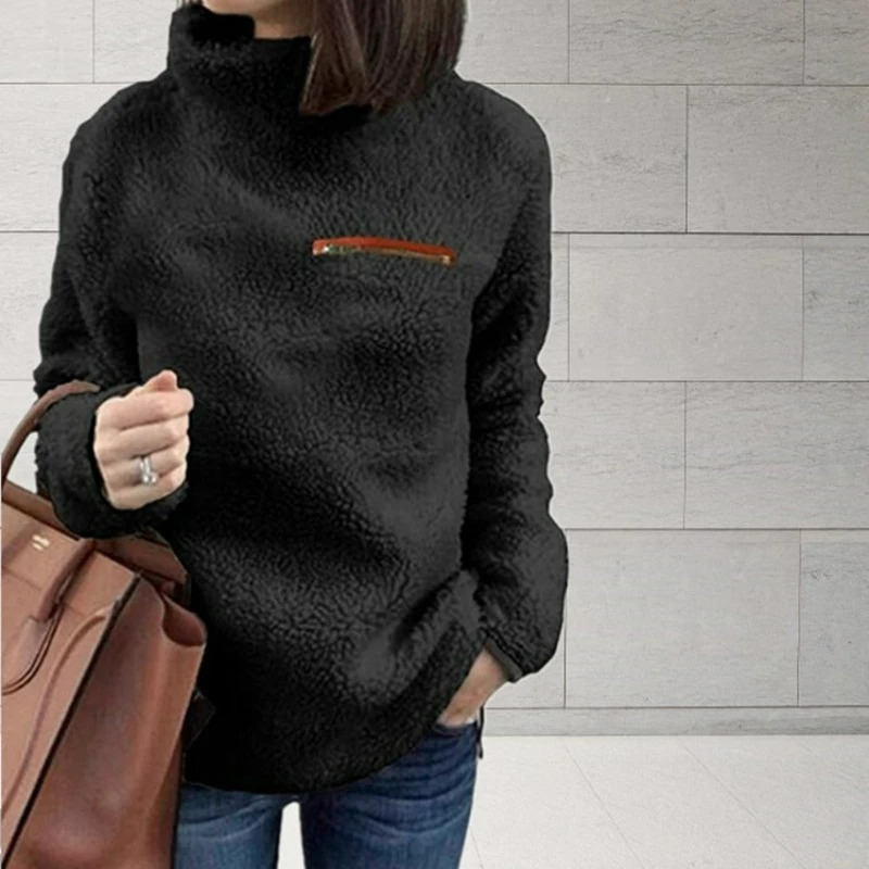 Suéter polar de cuello alto para mujer con bolsillo con cremallera | Ideal para el invierno