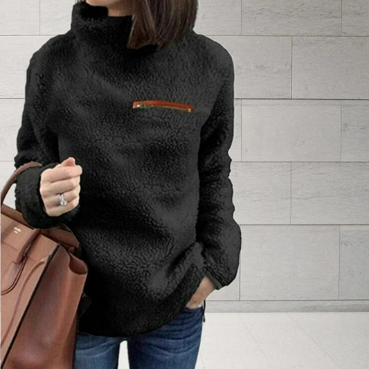 Suéter polar de cuello alto para mujer con bolsillo con cremallera | Ideal para el invierno