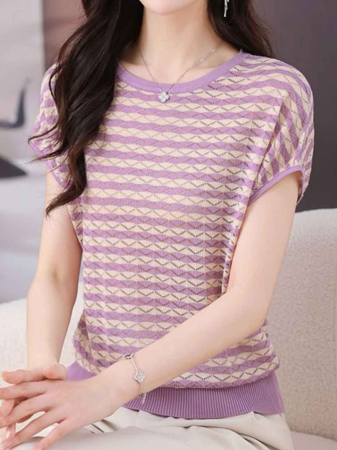 Khloe Loose Crew Neck Striped Knitted Top