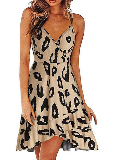 V-neck Sleeveless Backless Botanical Print Short Dress