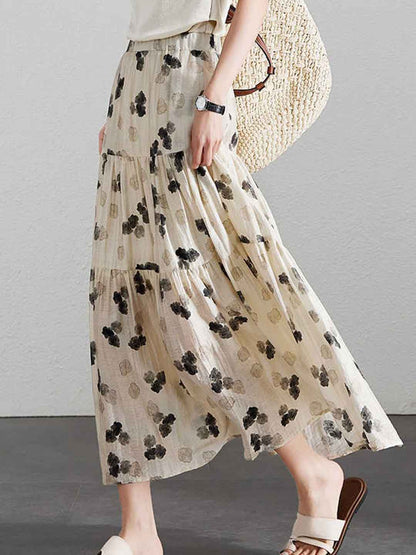 Layla Vintage A-Line Pleated Floral Skirt