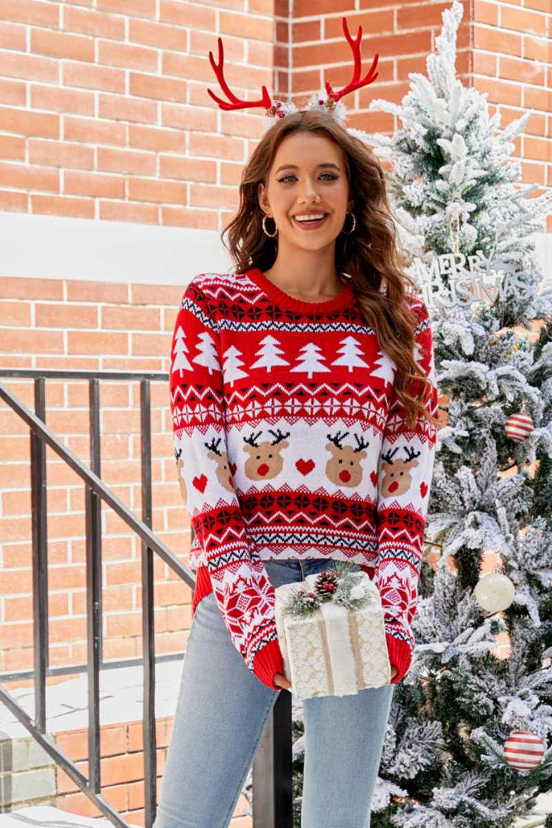 Suéter de punto con oso y astas navideño 