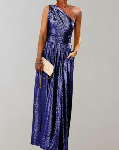 Vestido sin mangas con brillo metálico y abertura frontal para mujer | Ideal para primavera/verano