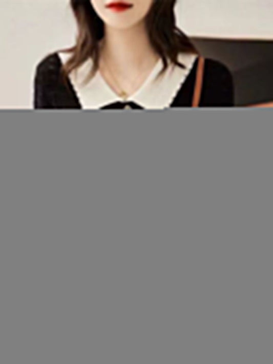 Kayla Retro Contrast Color Doll Collar Knitted Top