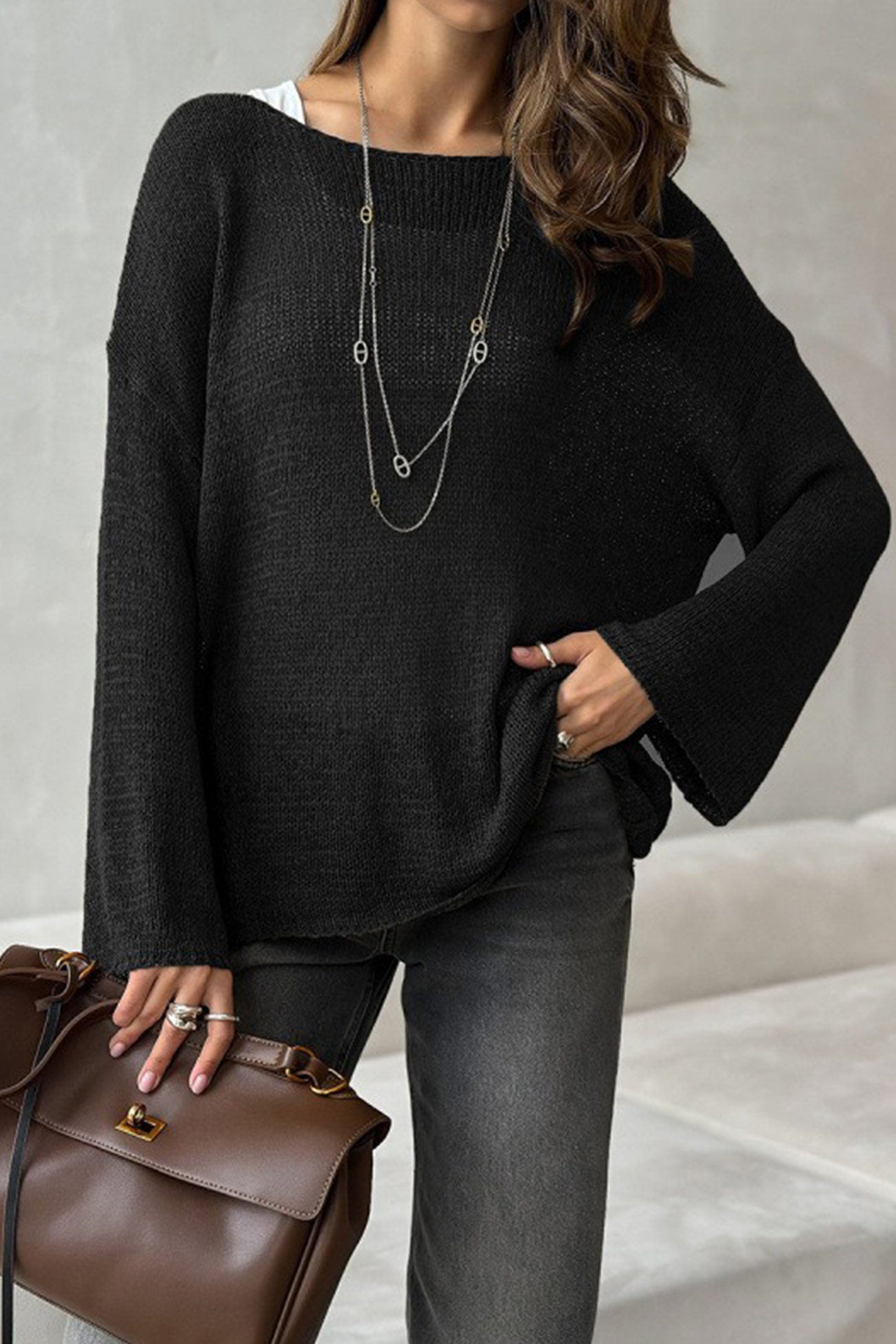 Crew Neck Hollow Out Knit Cover-up Sweater