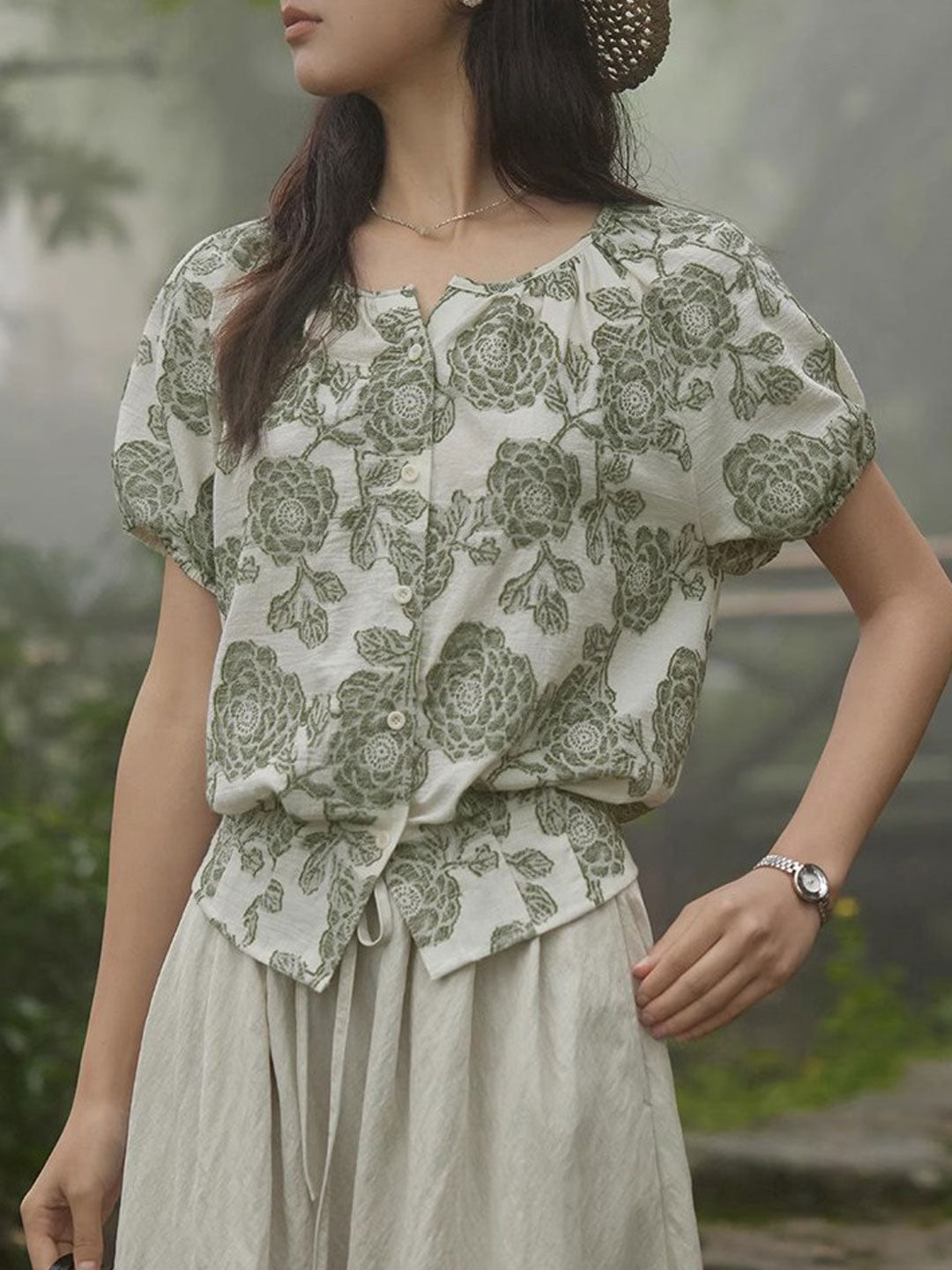 Julia Loose Crew Neck Puff Sleeve Top