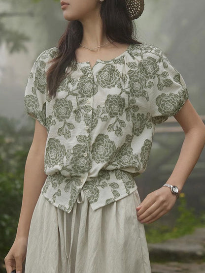 Julia Loose Crew Neck Puff Sleeve Top