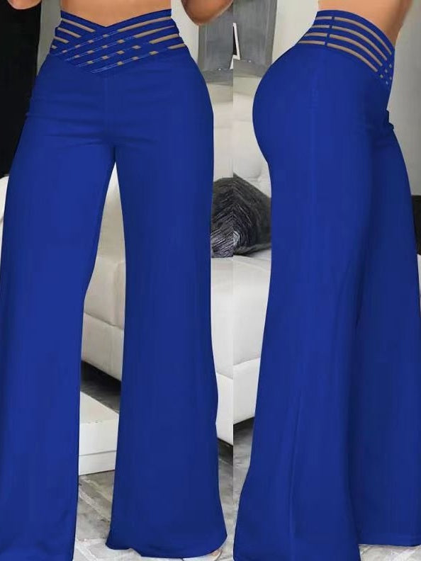 Hollowed-out Belt High Waist Casual Straight-leg Loose-fitting Trousers