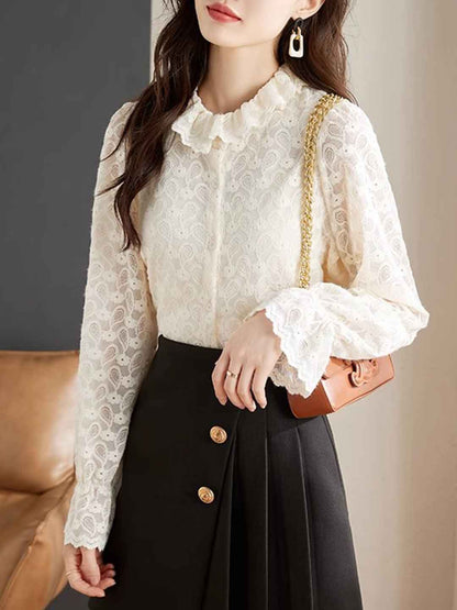 Lauren Classic Flare Sleeve Lace Chiffon Shirt