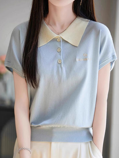 Molly Retro Lapel Contrasted Knitted Top