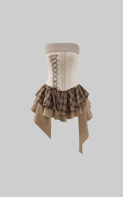 Corset Mini Dress with Plaid Layers