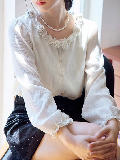 Lauren Vintage Auricular Neck Flower Top