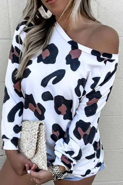 Off-Shoulder Leopard O-Neck Top
