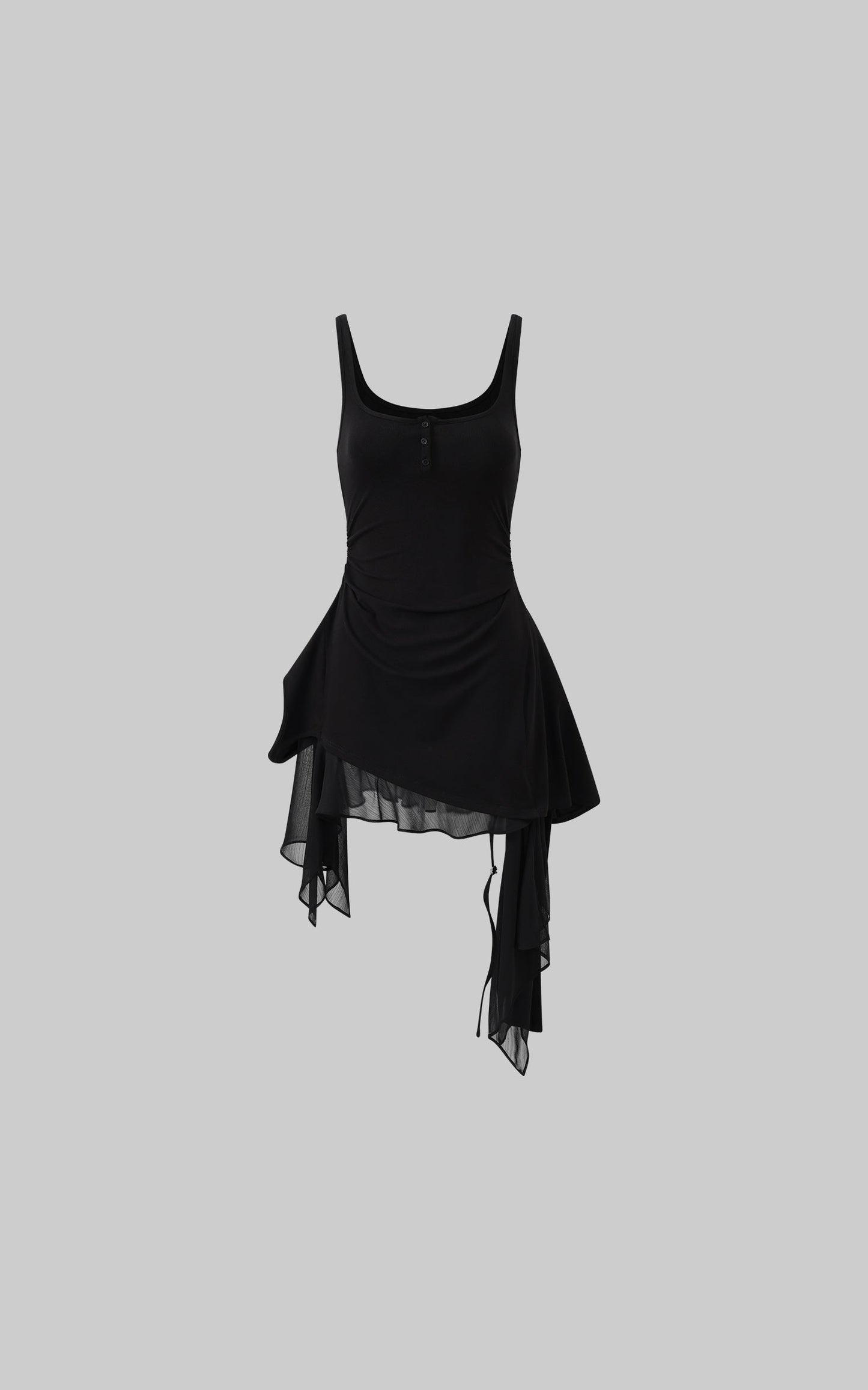 Layered Mesh Hem Dress with Raw Draping
