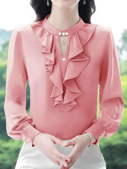 Hannah Classic Ruffled Satin Chiffon Shirt