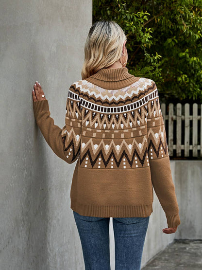 Vintage Striped Color Block Turtleneck Sweater