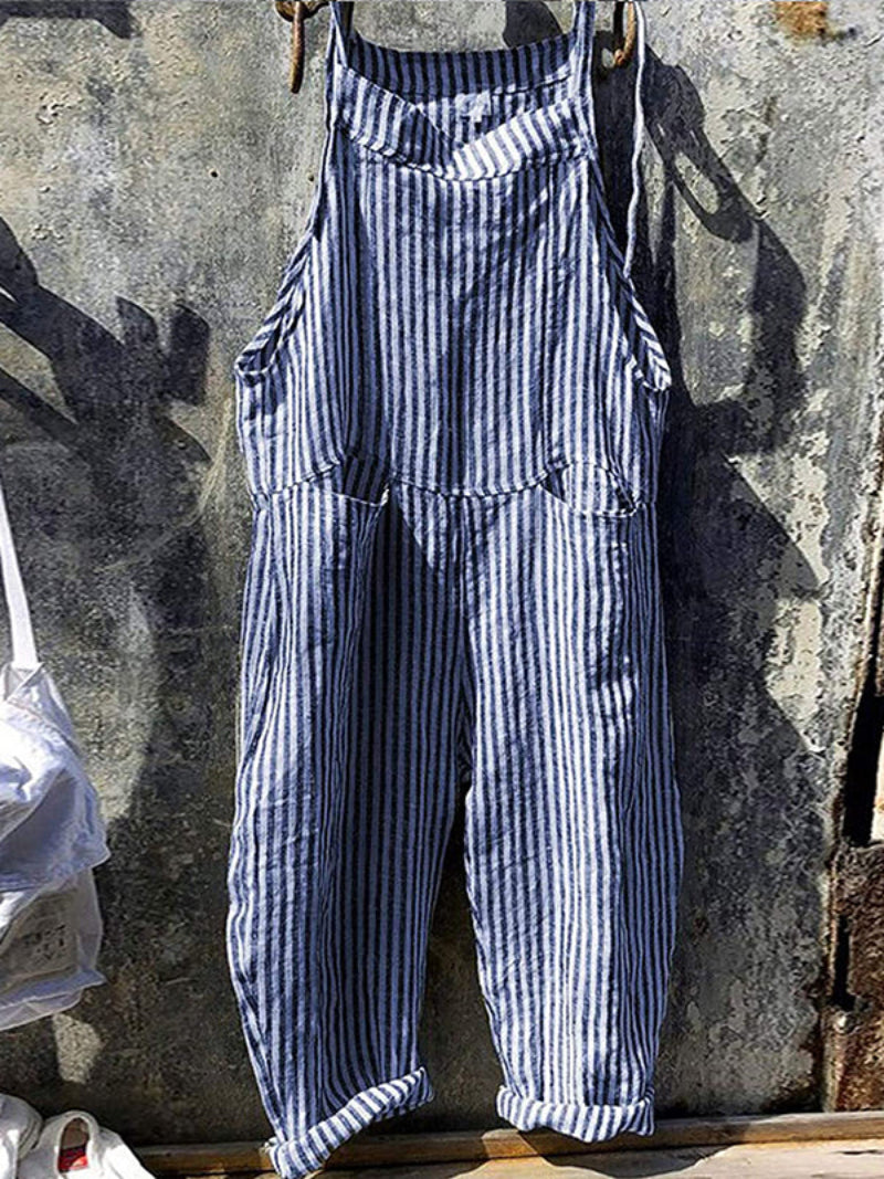 Women's Vintage Baggy Jumpsuit with Striped Style and Pockets | Ideal for Spring/Summer