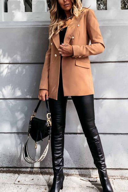 Solid Color Long-Sleeved Double-Breasted Blazer (4 colors)