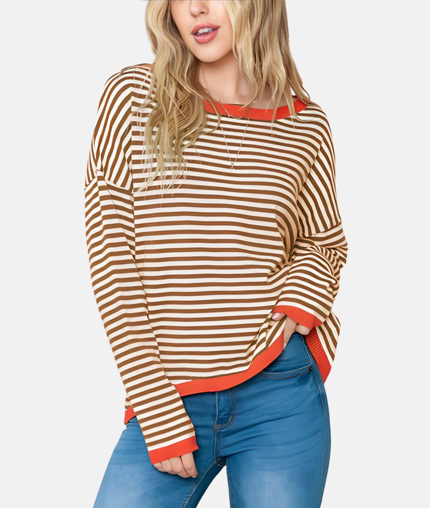 Lenore - Suéter de rayas con hombros caídos - Casual - Estilo moderno - Ropa de diario