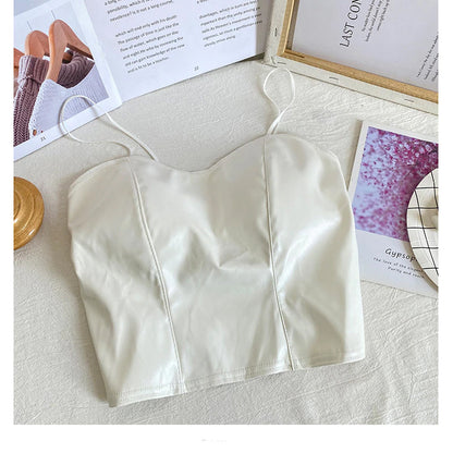 Leather Glossy Cropped Sexy Camisole Tank Top