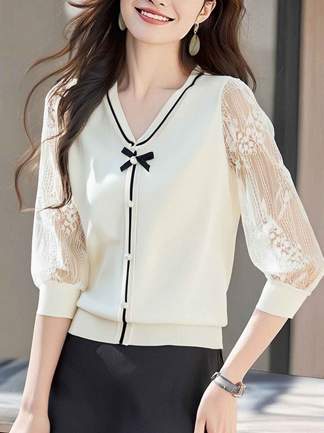 Jocelyn Loose V-Neck Hollowed Knitted Top