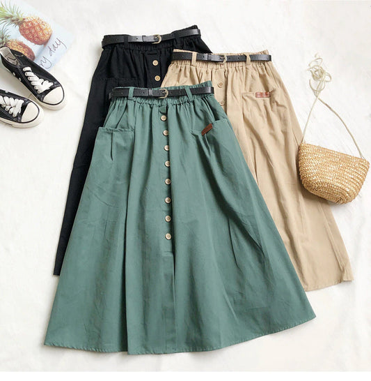 Elastic Waist Casual A-Line Cotton Skirts