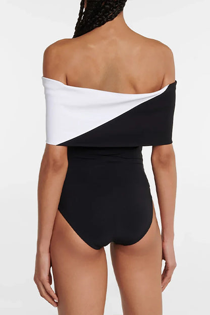 Conjunto de traje de baño de una pieza minimalista con bloques de color