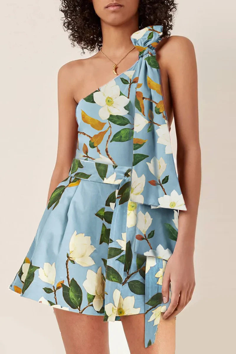 Conjunto de traje de baño de una pieza con estampado floral fresco