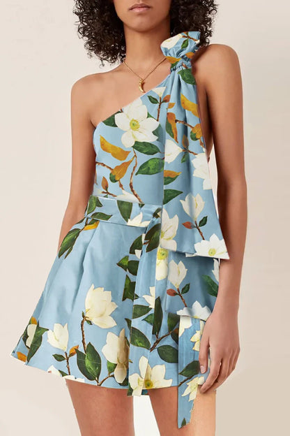 Conjunto de traje de baño de una pieza con estampado floral fresco