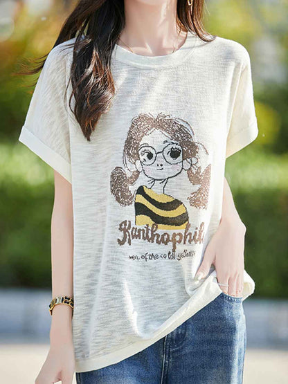 Maria Casual Crew Neck Solid Color Printed Top