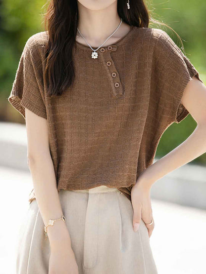 Maya Loose Crew Neck Plaid Knitted Top