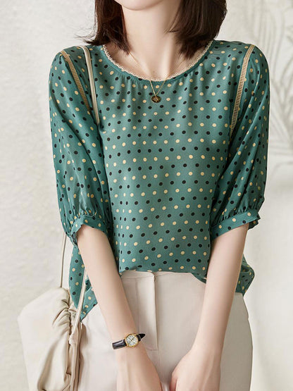 Kimberly Loose Crew Neck Polka Dot Printed Top