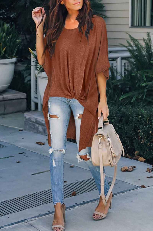 Solid Color Casual T-shirt Top(2 colors)