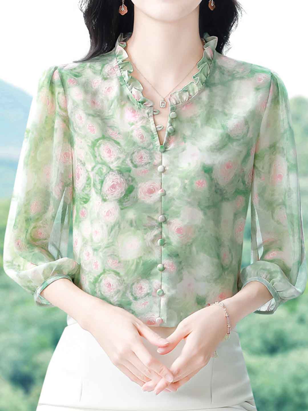 Sophie Casual Auricular Floral Chiffon Top