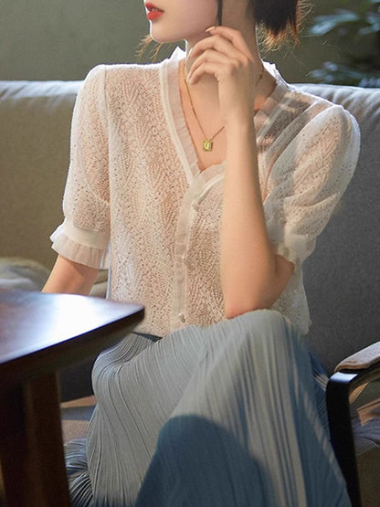 Kayla Elegant V-neck Auricular Knitted Sweater-Purple