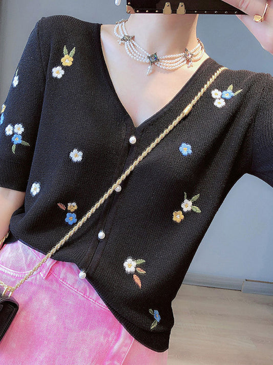 Rachel Embroidered Puff Sleeve Knitted Top